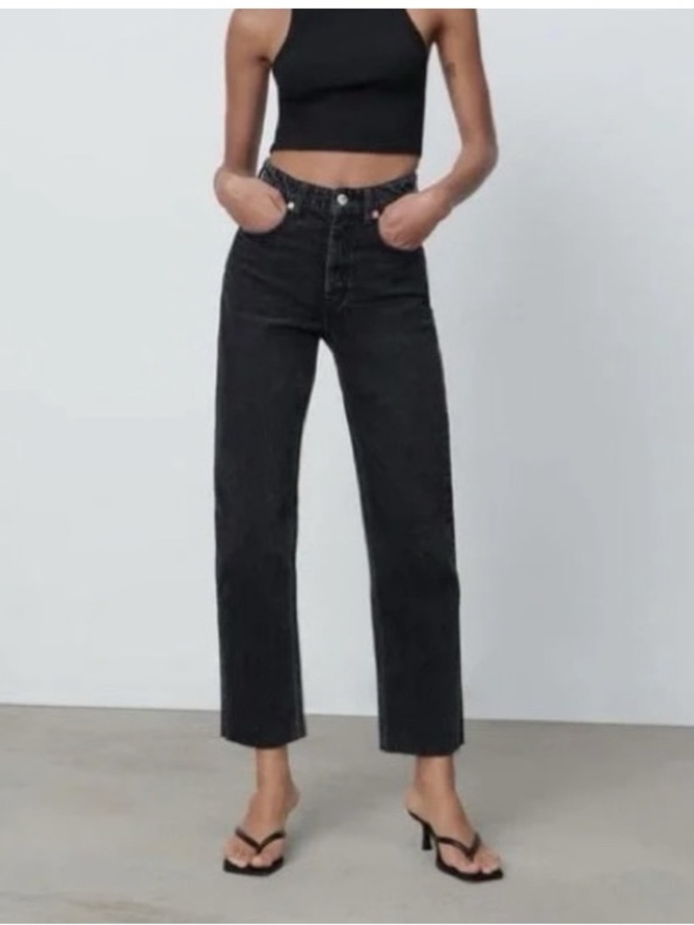 Zara High Rise Charcoal Black Straight Jeans Size 8